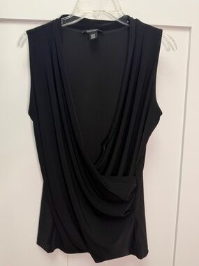 White House Black Market Black Sleeveless Drape Wrap Top